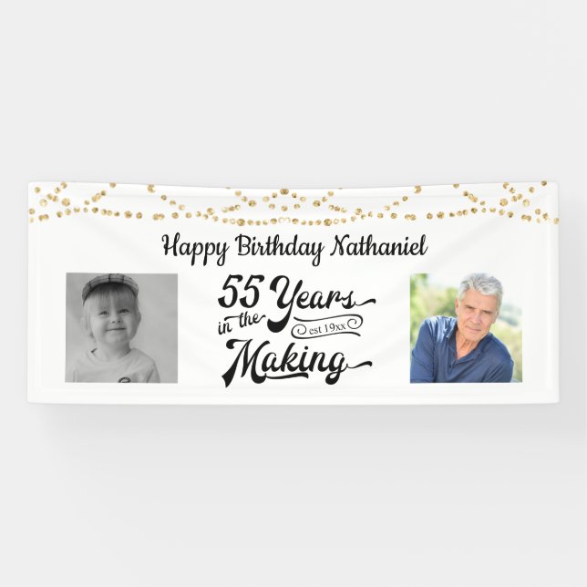 5th Birthday String Lights Retro 2 Photos Banner (Horizontal)