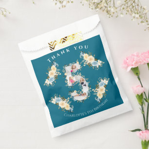 5th Birthday Teal Flower Photo Collage Blue Yellow Favour Bags