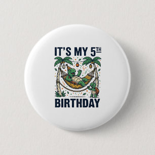 5th Birthday Turtle Hammock Vintage Engraving Desi 6 Cm Round Badge