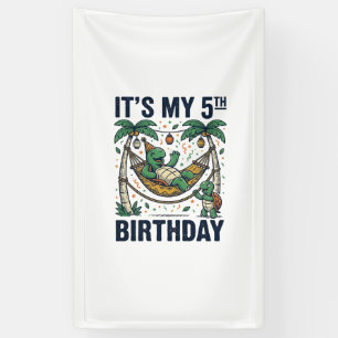 5th Birthday Turtle Hammock Vintage Engraving Desi Banner