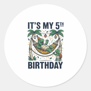 5th Birthday Turtle Hammock Vintage Engraving Desi Classic Round Sticker