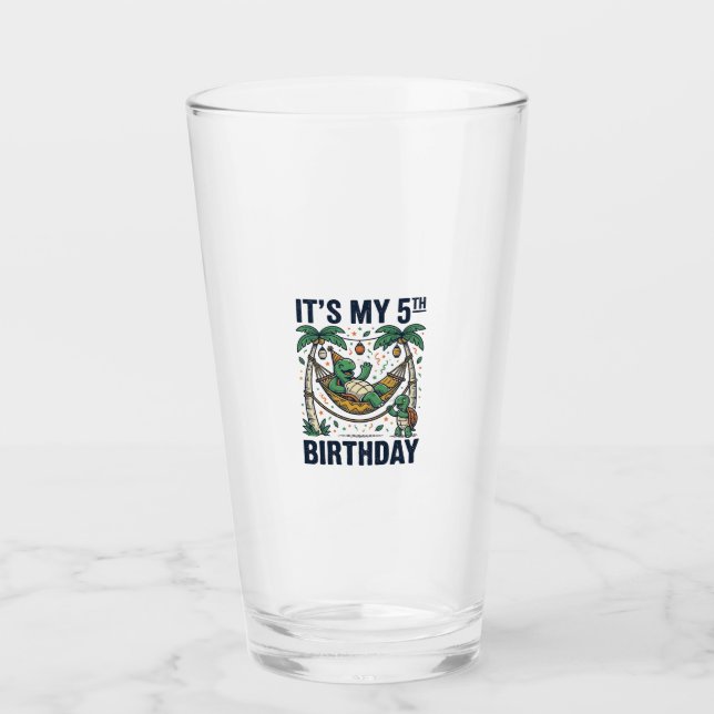 5th Birthday Turtle Hammock Vintage Engraving Desi Glass (Front)