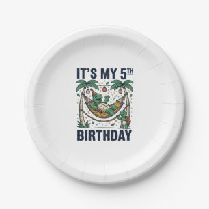 5th Birthday Turtle Hammock Vintage Engraving Desi Paper Plate