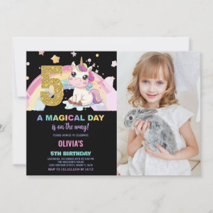 5th Birthday Unicorn Birthday Invitations photo