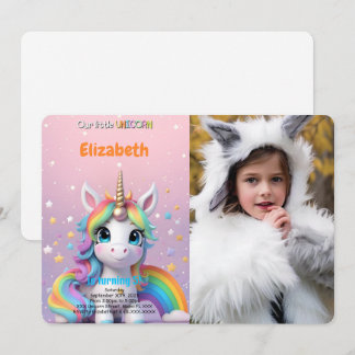 5th Birthday Unicorn Photo Invitation