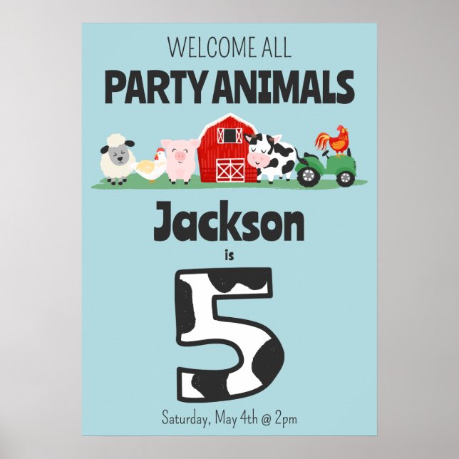 5th Birthday Welcome Party Animals Farm Poster (Front)