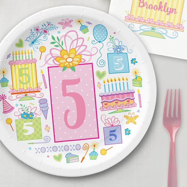 5th Birthday whimsical Cake Cupcake Present  Paper Plate (Creator Uploaded)
