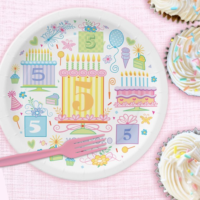 5th Birthday Whimsical Girly Paper Plate (Creator Uploaded)