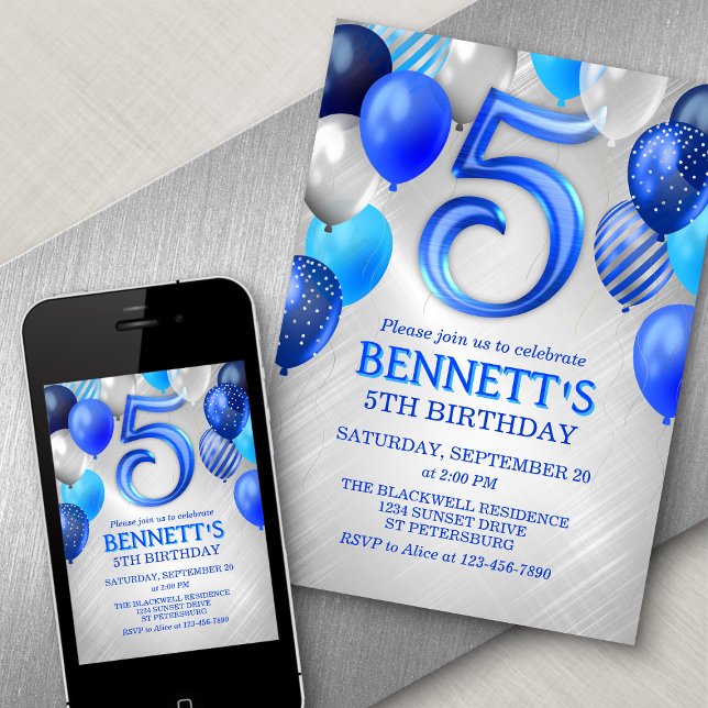 5th Boys Blue Birthday Invitation (Creator Uploaded)