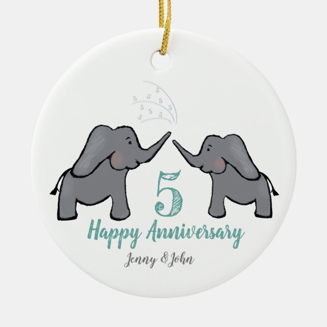 5th bronze elephant wedding anniversary ceramic tree decoration (Front)