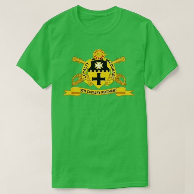 5th Cavalry Regiment w Br Ribbon T-Shirt (Design Front)