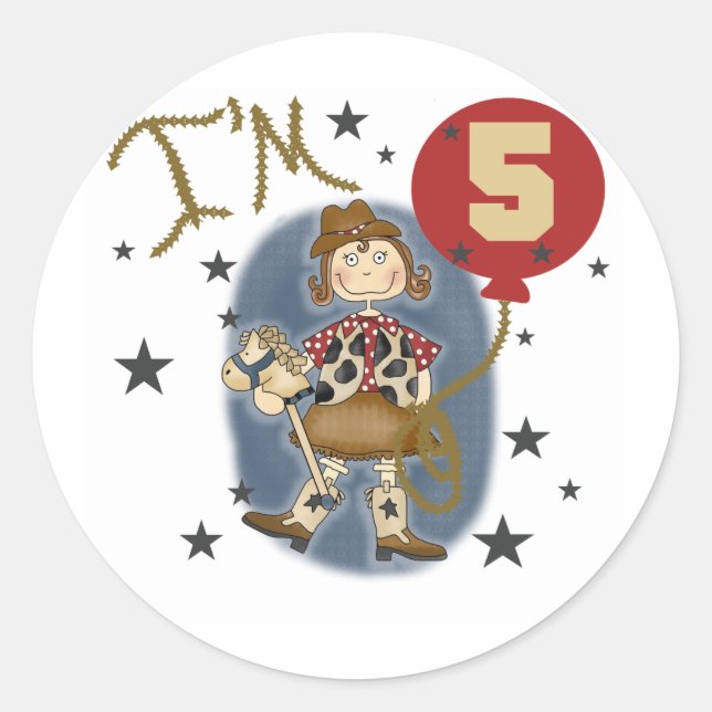 5th Cowgirl Birthday Tshirts and Gifts Classic Round Sticker (Front)