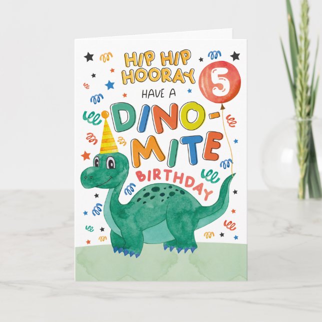 5th Dinosaur Birthday Card | Printable Dinosaur (Front)