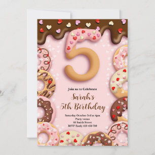5th Donut Birthday Girls Invitation
