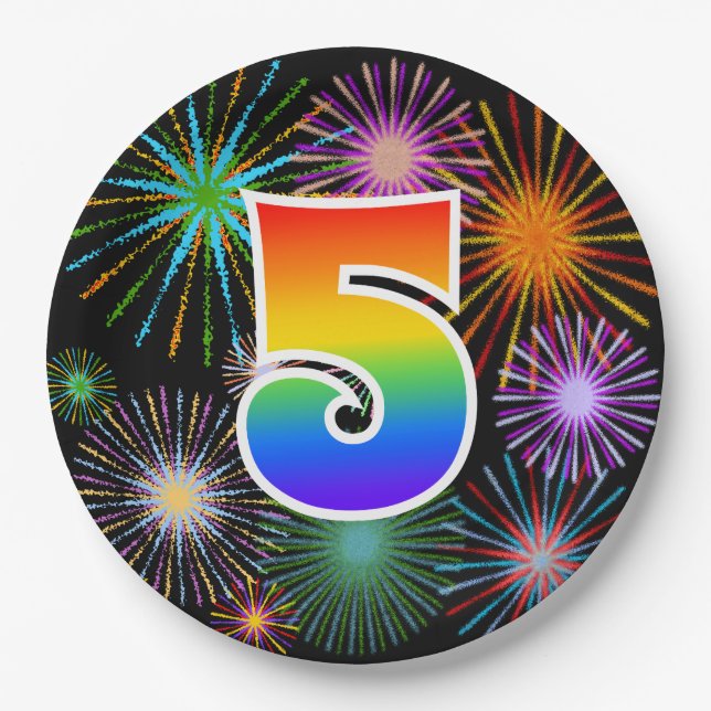 5th Event - Fun, Colourful, Bold, Rainbow 5 Paper Plate (Front)