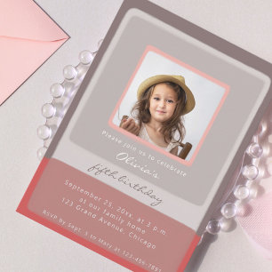 5th fifth birthday pink Invitation girl photo