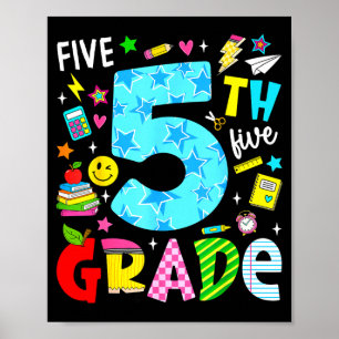 5th fifth grade retro colourful back to school poster