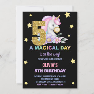 5th Floral Unicorn Birthday Invitations