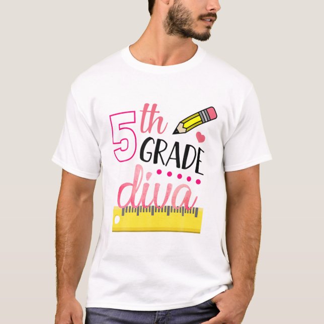 5Th Grade Diva Cute First Day Of School Kids Girls T-Shirt (Front)