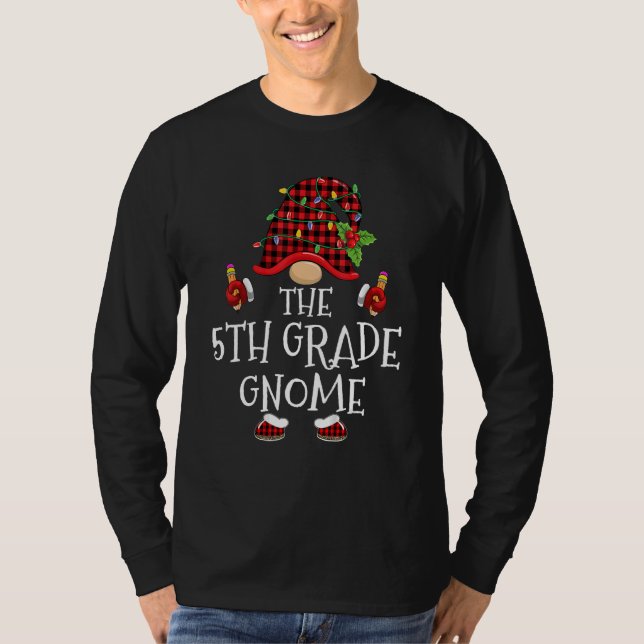 5th Grade Gnome Buffalo Plaid Matching Family Chri T-Shirt (Front)
