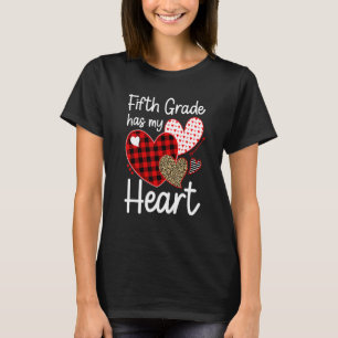 5th Grade Has My Heart Sweeties Leopard Plaid Hear T-Shirt