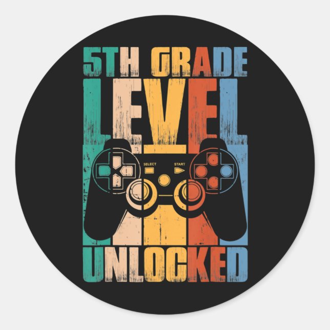 5th Grade Level Unlocked Back To School Game Contr Classic Round Sticker (Front)