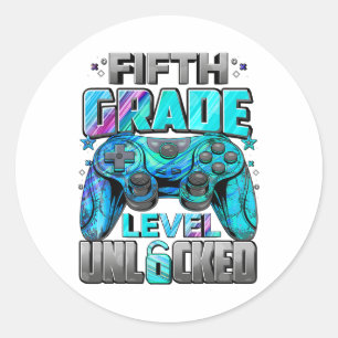 5th Grade Level Unlocked Gaming Gamer Boys Back To Classic Round Sticker