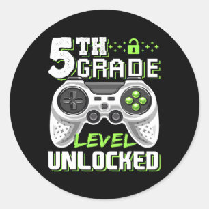 5th Grade Level Unlocked Video Game Byck To School Classic Round Sticker