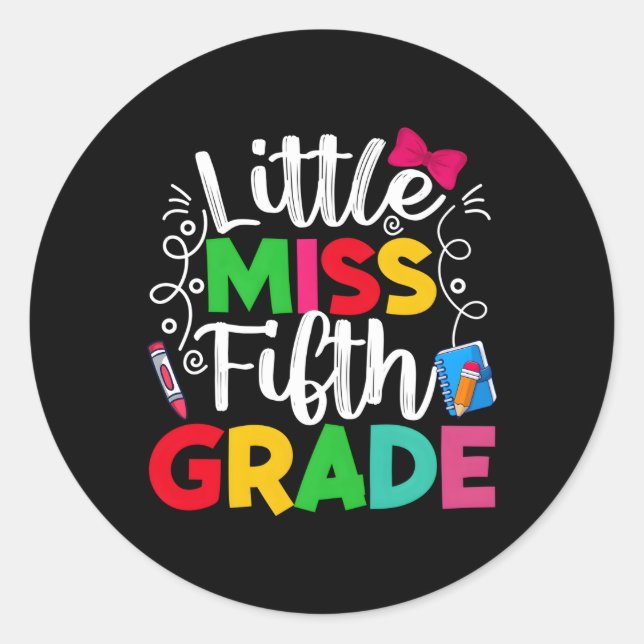 5Th Grade Little Miss Back To School Students Classic Round Sticker (Front)
