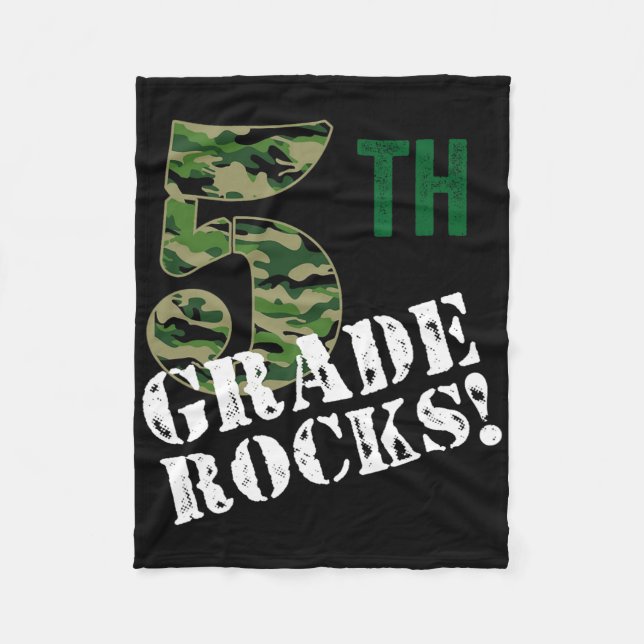 5th Grade Rocks Camo Fifth Grader Back To School C Fleece Blanket (Front)