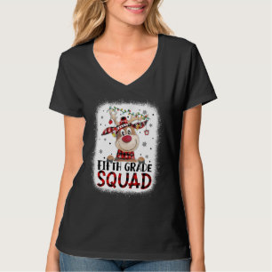 5th Grade Squad Plaid Reindeer Santa Hat Teacher C T-Shirt