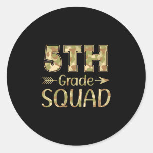 5th grade squad teacher &amp; student camo back to classic round sticker