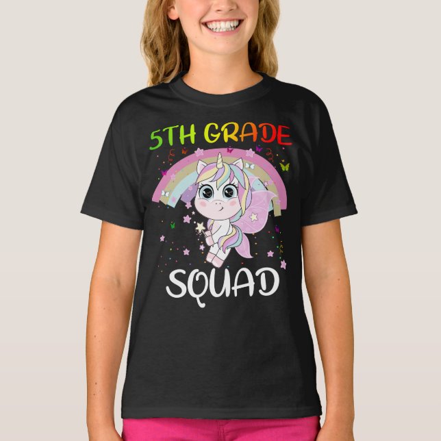 5th Grade Squad Third Teacher Student Team Unicorn T-Shirt (Front)