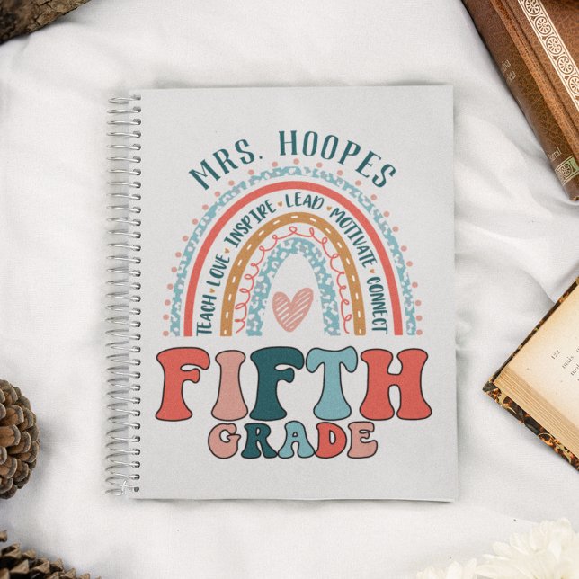 5th Grade Teacher Personalised Gift Rainbow Spiral Notebook (Creator Uploaded)