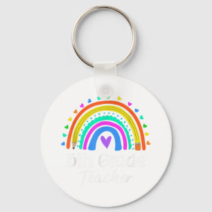 5th Grade Teacher Rainbow Heart Fifth Grade Back T Key Ring