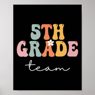 5th Grade Team Retro Groovy Women Happy First Day  Poster