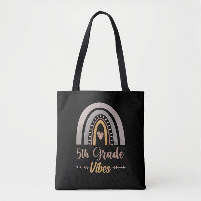 5th Grade Vibes Rainbow Fifth Grade Back to School Tote Bag (Front)