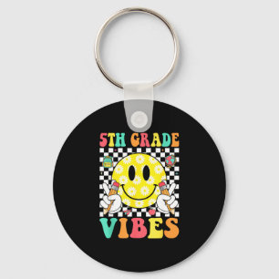 5th grade vibes retro smile face teacher kids back key ring