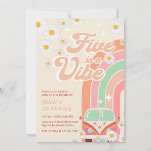 5th Groovy Birthday Daisy Hippie Birthday Invitation