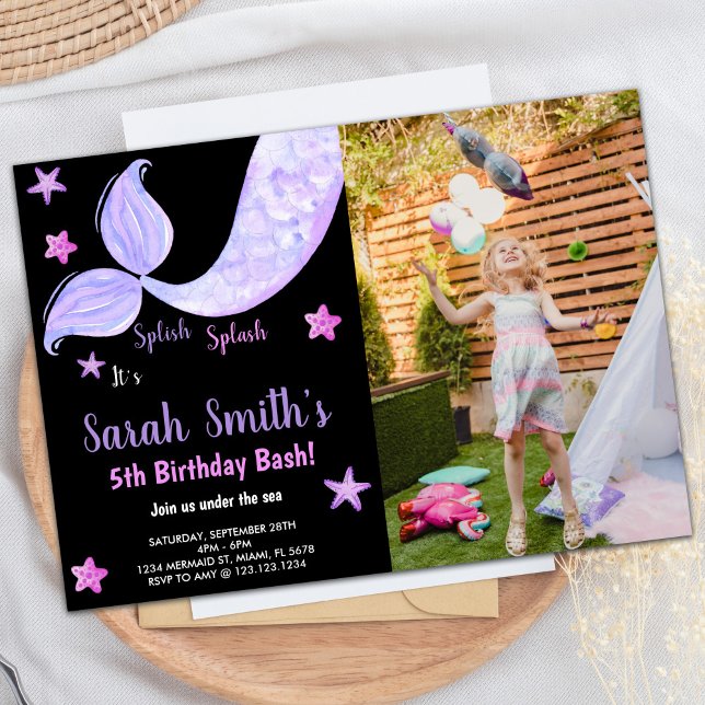 5th Mermaid Birthday Invitations with photo (5th Mermaid Birthday Invitations with photo)