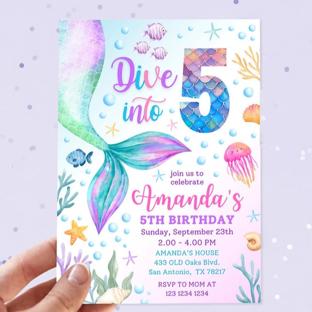 5th mermaid invitation, Dive into five mermaid inv Invitation (Creator Uploaded)