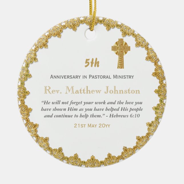 5th Ordination Anniversary Personalised Scripture Ceramic Tree Decoration (Front)