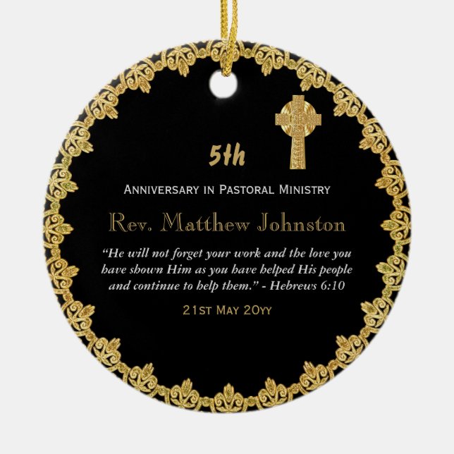 5th Ordination Anniversary Personalized Scripture Ceramic Tree Decoration (Front)