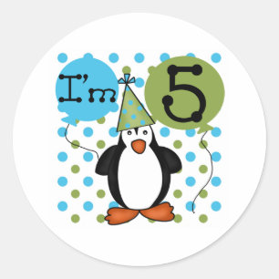 5th Penguin Birthday Classic Round Sticker