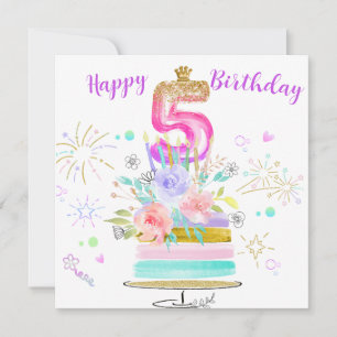 5th Pink Purple Gold Birthday Girl Card