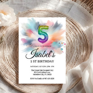 5th Rainbow Paint Splash,Bright Painting Birthday Invitation