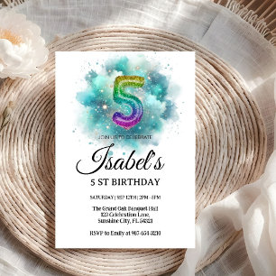 5th Rainbow Paint Splash,Bright Painting Birthday Invitation