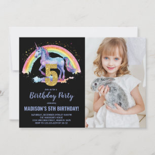 5th Rainbow Unicorn Birthday Invitations photo