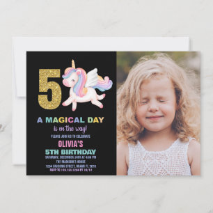 5th Rainbow Unicorn Birthday Invitations photo