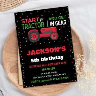 5th Red Tractor Birthday Invitations